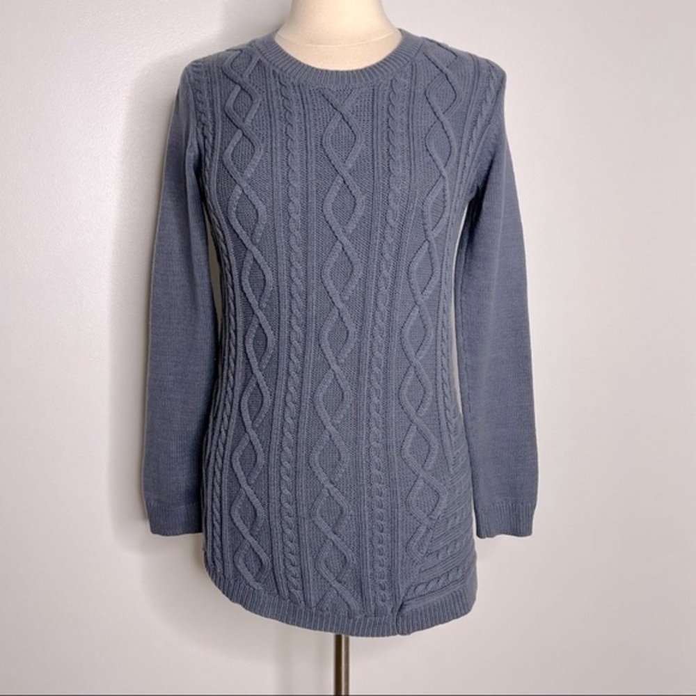 LOGO Lori Goldstein blue chunky cable knit sweater size XS